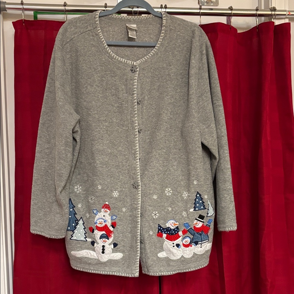 Gray Snowman Embroidered Women's Sweater